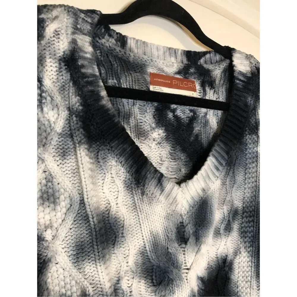 Pilcro Boxy Cable Sweater sz Small oversized 100% cotton tie dye natural fiber